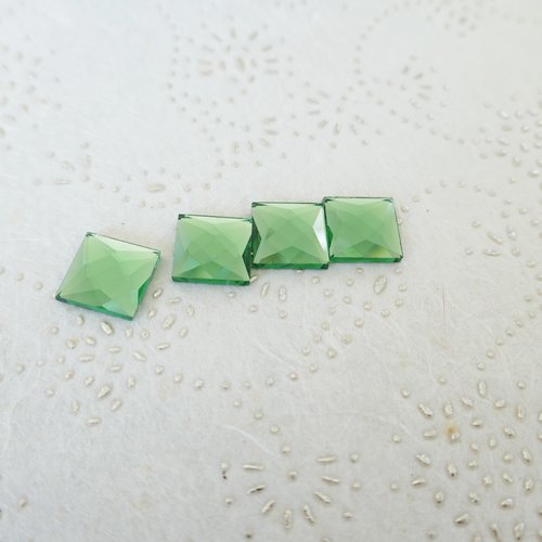 Lot cabochon en verre facette, ancien cabochon carré, 14 mm, x4, dos plat
