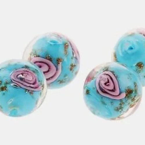 Perles artisanales verre lampwork, or et turquoise, perle facette, bijoux romantique, diy