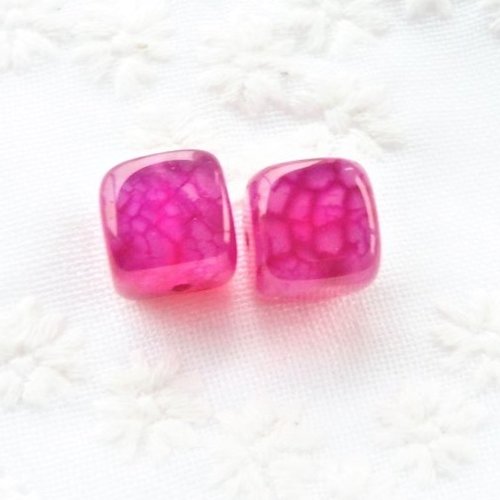 Perles agate craquelée fuchsia carrées 10 mm – création bijoux diy