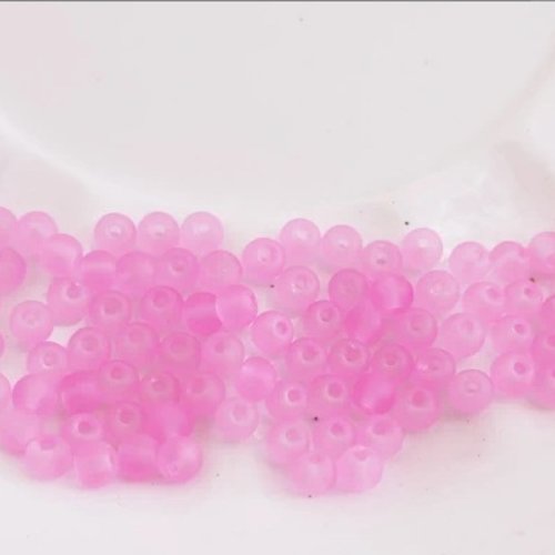 Lot de perle ronde verre rose,  verre satiné,  4 mm, diy, bijoux, x 94