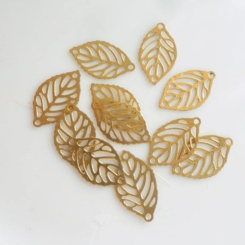 Pendentif feuille dorée, x10, estampe dorée bijoux, charme, collier, breloque