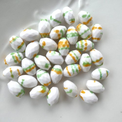 Lot 33 perles vintages 18mm blanc- jaune facettes haute qualité années 1970s