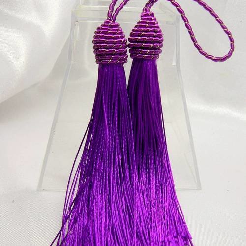 2 grands pompons avec coupelle en corde couleur mauve violet 12 cm 