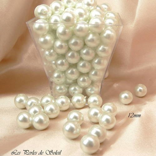10 perles 12mm nacrées blanches en verre 