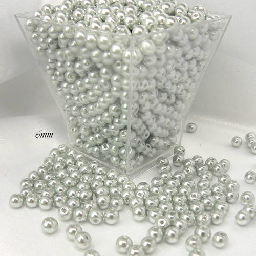 75 perles 6mm nacrées grises claires argentées en verre 