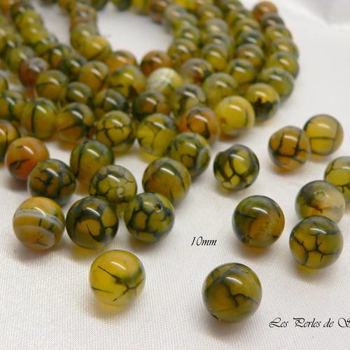 19 perles 10mm naturelles veritables agate vertes veine de dragon 