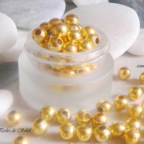 50 perles en metal diam 6mm dorées