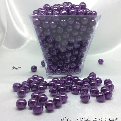 50 perles 8mm nacrées violet foncé en verre 