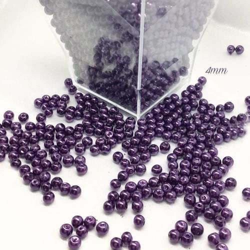 100 perles  nacrées 4mm violet foncé en verre 