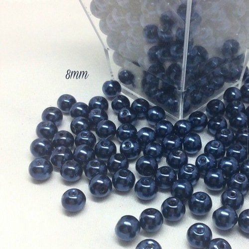 50 perles nacrées 8mm - bleu marine en verre