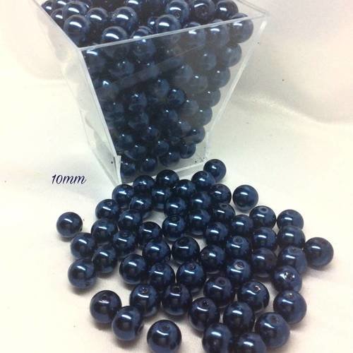 25 perles 10mm nacrées bleu foncé en verre 