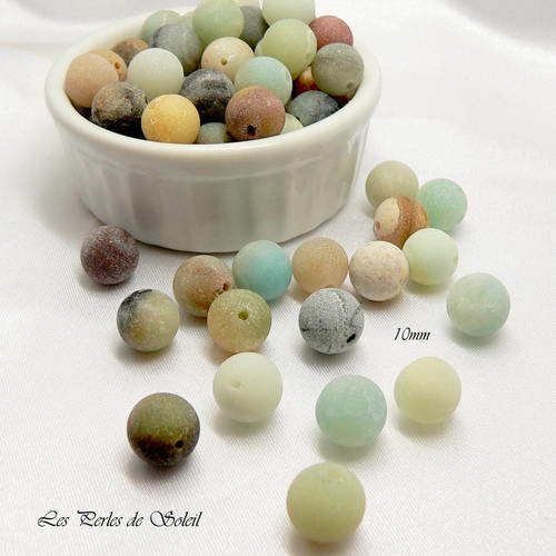 12 perles naturelles veritables amazonite givrée rondes 10mm 