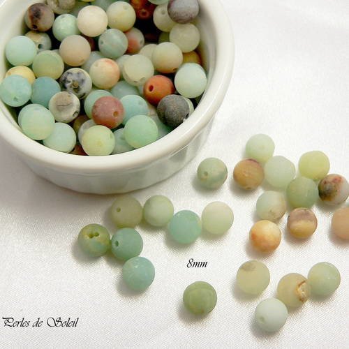 20 perles naturelles veritables amazonite givrée rondes 8mm 