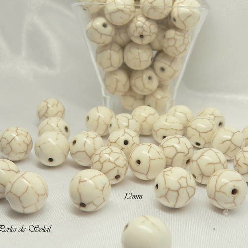 10 perles  pierre naturelle howlite blanche veinée 12mm 