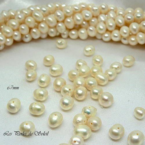50 veritables perles de culture  d'eau douce nacrées s blanches dim  6-7 mm grade aa 
