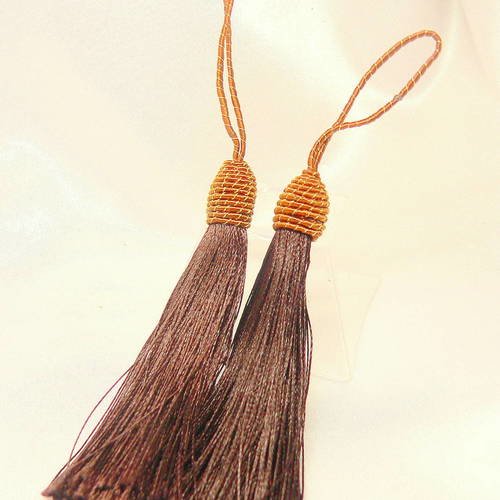 2 grands pompons avec coupelle en corde couleur marron 12 cm 