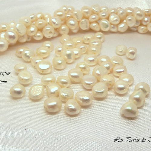 25 veritables perles de culture nacrées baroques d'eau douce  blanches dim 7-8 mm 