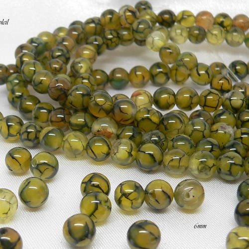 30 perles 6mm naturelles veritables agate vertes veine de dragon 