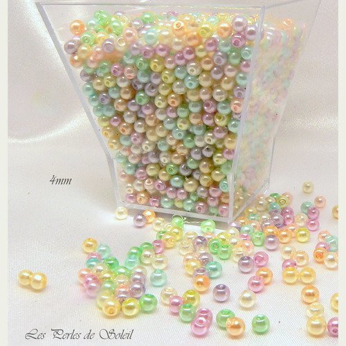 100 perles nacrées 4mm en verre couleur mélange multicolore pastel 
