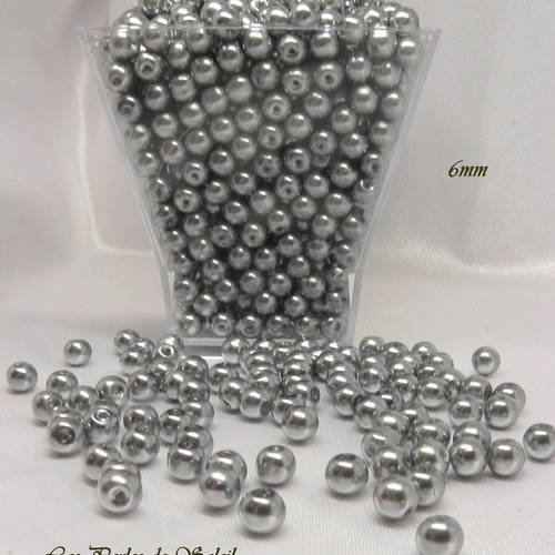 75 perles 6mm nacrées grises acier en verre 
