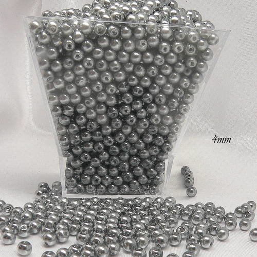 100 perles nacrées 4mm en verre grises acier 