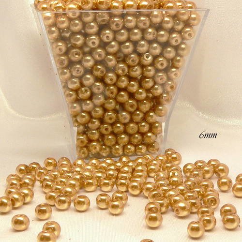 75 perles 6mm nacrées dorées en verre 
