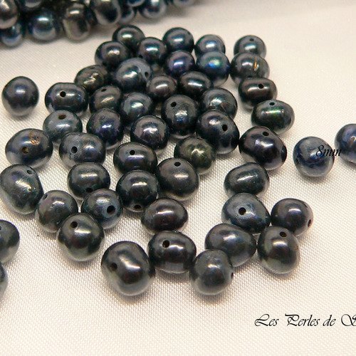 25 veritables perles de culture nacrées forme rondes d'eau douce rondes noires 7-8 mm 
