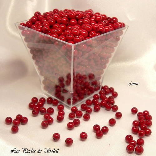 75 perles en verre  6mm rouges laquées 