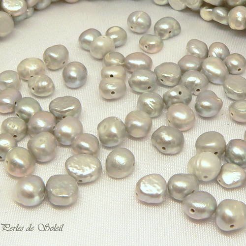 25 veritables perles de culture nacrées grises baroques d'eau douce dim 6-7 mm grade aa 
