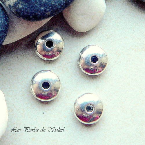 25 perles rondelles intercallaire en metal couleur argent antique diam 10 mm x 4mm 