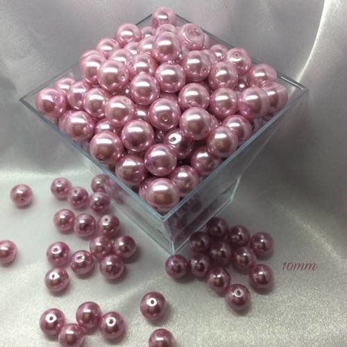 25 perles 10mm nacrées roses boisé en verre 