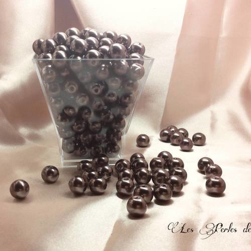 25 perles 10mm nacrées marron glacé en verre 