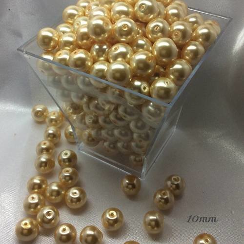 25 perles 10mm nacrées doré light  en verre 