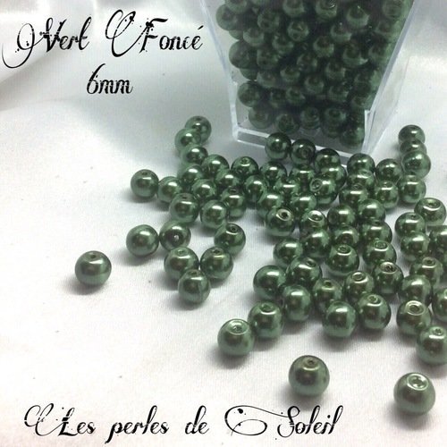 75 perles nacrées 6mm vertes  en verre 