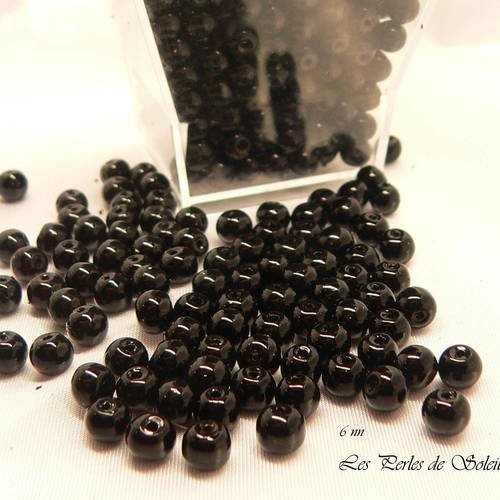 75 perles 6mm vernies en verre   - noires 