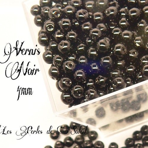 100 perles vernies noires 4mm en  verre  