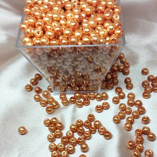75 perles 6mm nacrées en verre   -couleur  or cuivrée 