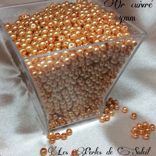 100 perles nacrées en  verre  4mm couleur or cuivrée 