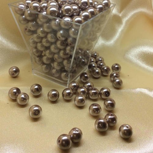 25 perles 10 mm nacrées bronzes dorees en verre 