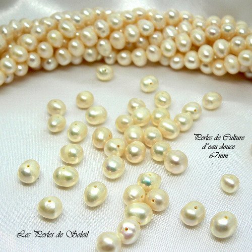25 veritables perles de culture nacrées rondes d'eau douce  blanches dim  6-7mm 