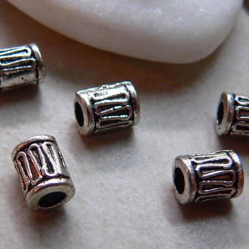 2 Fils De Perles Vintage Tubulaires Argent 6mm - Tchécoslovaquie