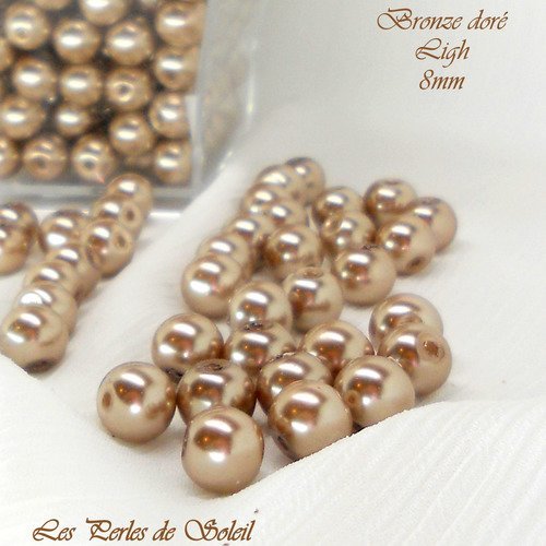 50 perles nacrées 8mm bronze doré en verre 