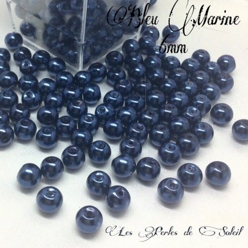 75 perles nacrées 6mm bleues marines en verre 