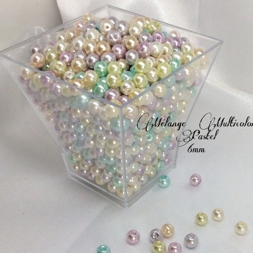 75 perles nacrées 6mm couleur mélange multicolore pastel  en verre 