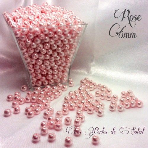 75 perles nacrées 6mm  rose en verre 