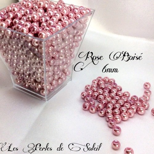 75 perles nacrées 6mm  rose boisé  en verre 