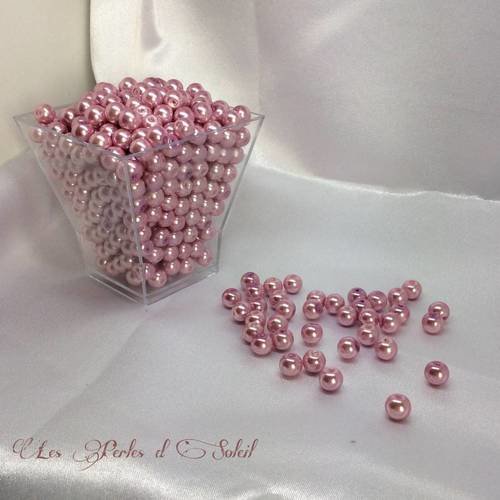50 perles 8mm nacrées roses boisé en verre 