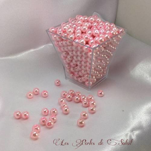 50 perles 8mm nacrées roses en verre 