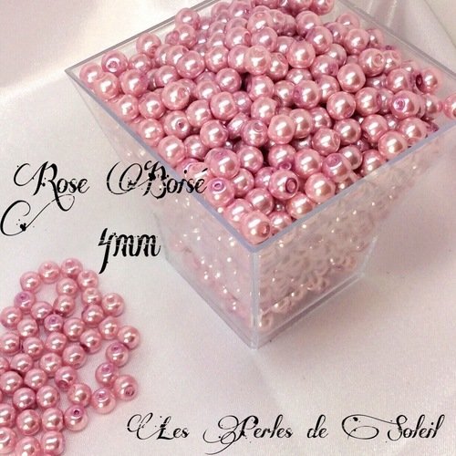 100 perles nacrées 4mm rose boisé en verre 