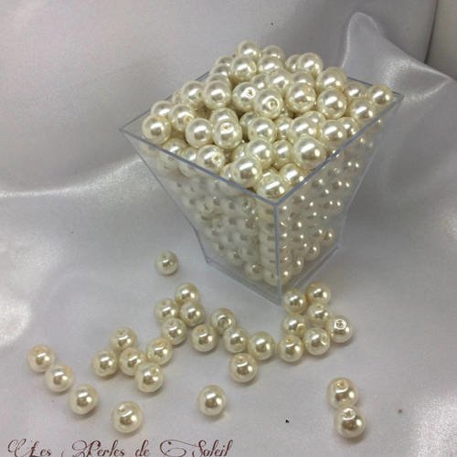 25 perles 10mm nacrées ivoire en verre
